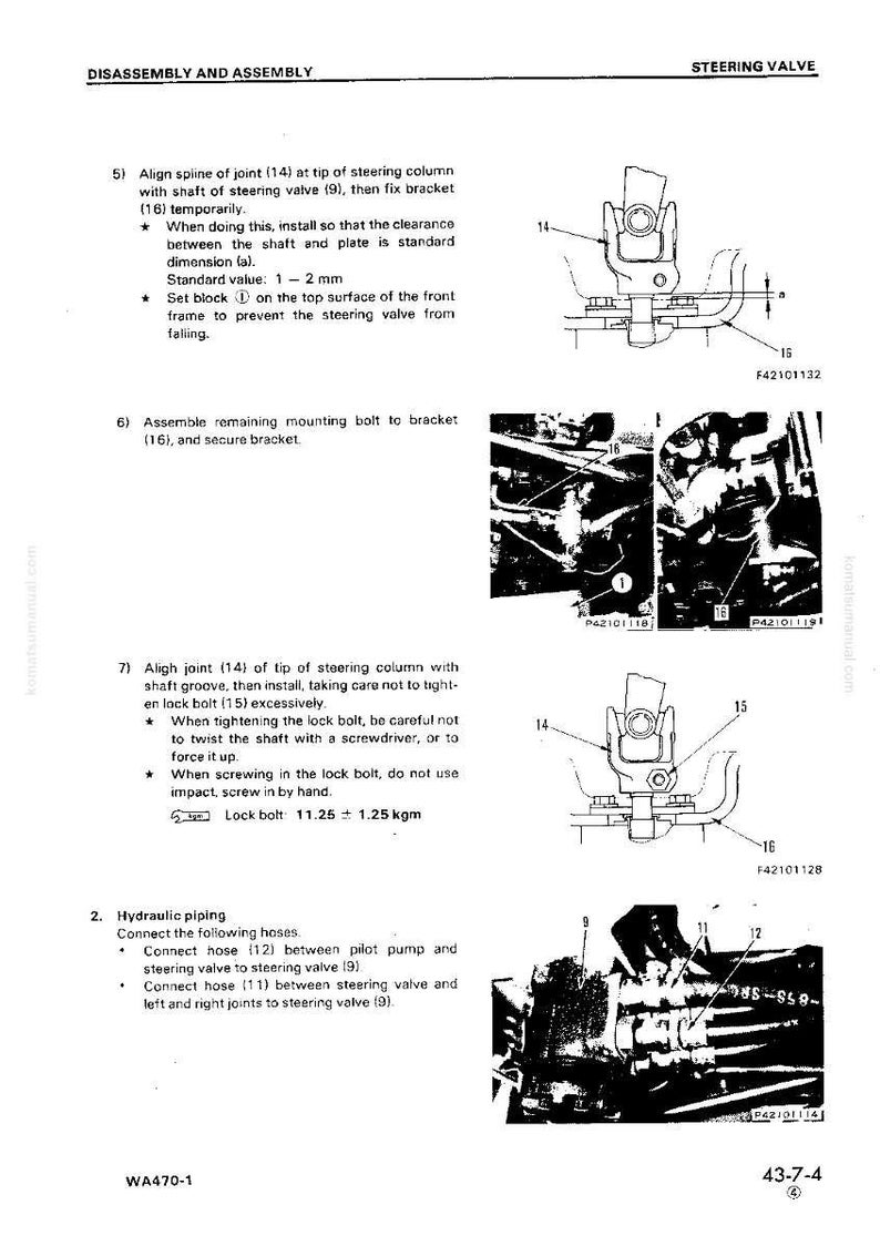 May include: Diagram from a manual showing the disassembly and assembly of a steering valve. Includes illustrations of parts labeled with numbers and text instructions. The diagram includes measurements in millimeters.