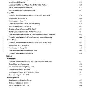 Puede incluir: Una p&aacute;gina de un manual con una lista de procedimientos de reparaci&oacute;n de autom&oacute;viles. El texto incluye instrucciones para el diferencial trasero, la toma de fuerza, la transmisi&oacute;n de la bomba, los conectores el&eacute;ctricos y los componentes del circuito de carga. El n&uacute;mero de p&aacute;gina es 9.