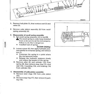 May include: Diagram of a recoil spring assembly with numbered parts and instructions for disassembly. Includes a detailed illustration of the assembly and its components, with measurements in kN and kg.