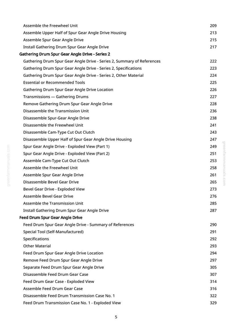 May include: A page from a manual with a list of mechanical assembly and disassembly instructions. The text includes terms like "Spur Gear Angle Drive," "Freewheel Unit," and "Transmission Unit." The page number is 5.