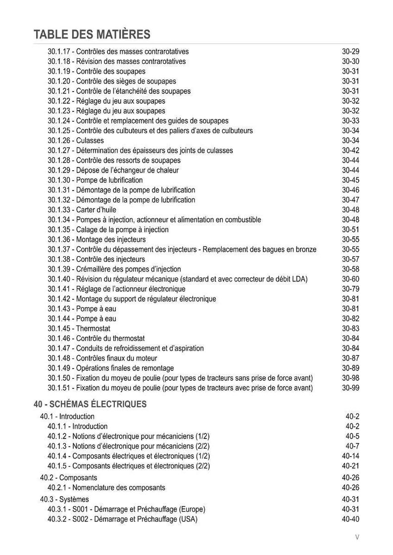 Pode incluir: Uma detalhada tabela de conte&uacute;dos em franc&ecirc;s, intitulada "TABLE DES MATI&Egrave;RES", lista v&aacute;rios t&oacute;picos mec&acirc;nicos e el&eacute;tricos. As se&ccedil;&otilde;es incluem componentes do motor, sistemas de combust&iacute;vel e diagramas el&eacute;tricos, com n&uacute;meros de p&aacute;gina.