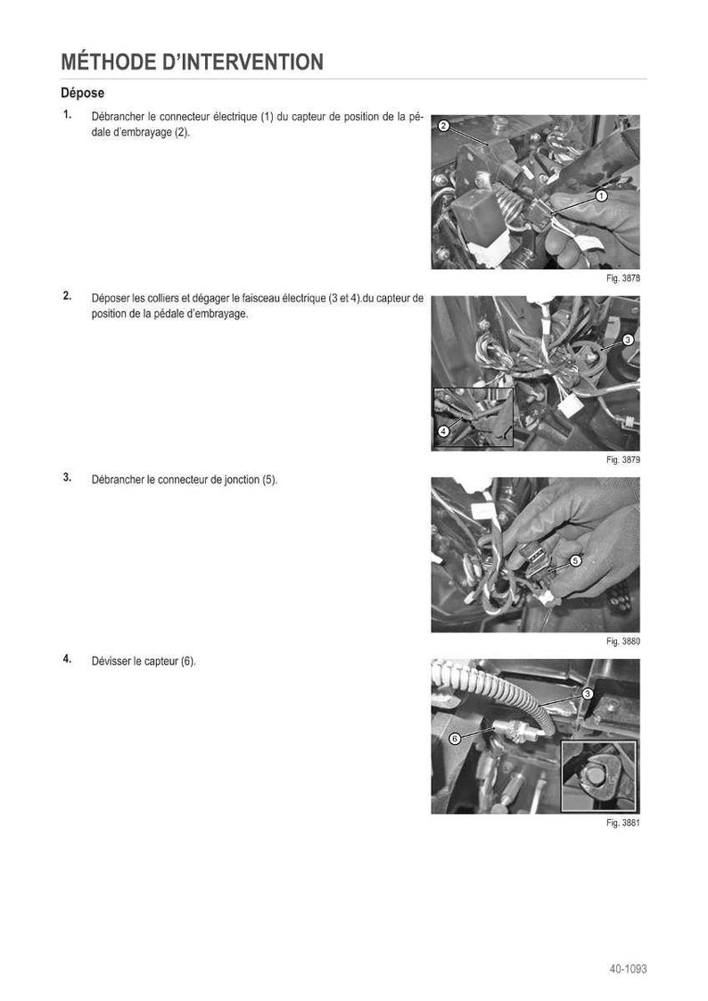 May include: A black and white technical diagram with the title "M&Eacute;THODE D'INTERVENTION". The diagram shows steps for removing parts, including electrical connectors and sensors, with accompanying images and labels.