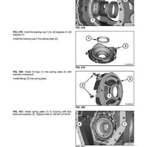 May include: Diagrams illustrating the disassembly and assembly of mechanical components. The images show steps including installing shims, bearing cups, O-rings, and spring plates. Text labels and arrows indicate part numbers and assembly instructions.