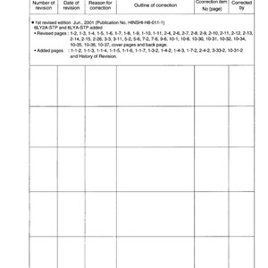 May include: A white document titled "History of Revision" with a grid of data. The document details revisions for a marine diesel engine service manual. Text includes engine model, revision dates, and page numbers.