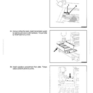 K&ouml;nnte beinhalten: Diagramm aus einem Handbuch mit Anweisungen zum Einbau des Getriebes. Das Bild enth&auml;lt Illustrationen von Teilen und Komponenten mit Beschriftungen und Pfeilen. Der Text enth&auml;lt Drehmomentangaben in Pfundfu&szlig; und Newtonmetern.