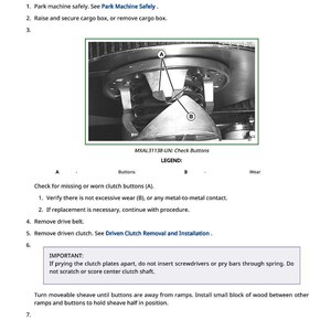 May include: Diagram of a driven clutch ramp button replacement procedure. The image includes a detailed view of the clutch assembly with labels for key components and instructions for inspection and replacement.
