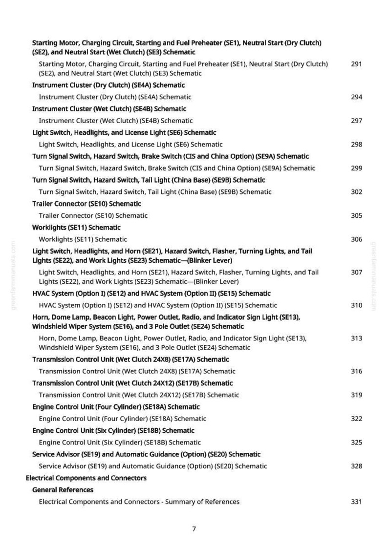 May include: A page from a manual with a list of automotive electrical schematics. The text includes terms like "Instrument Cluster," "Turn Signal Switch," and "Engine Control Unit." Page numbers are visible.