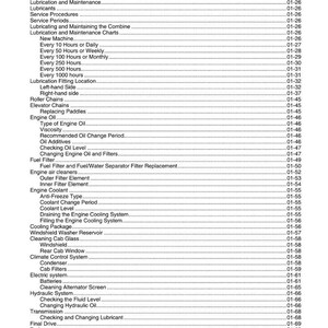 May include: A printed page titled "Index" from a manual, featuring a detailed table of contents. The index lists various topics with corresponding page numbers, such as engine serial number, lubrication, and electrical systems.