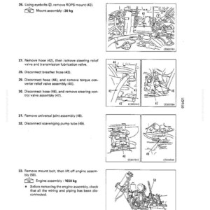 May include: Diagram page from a manual showing engine assembly instructions. Includes illustrations of engine components, with labels and measurements. The mount assembly weighs 66.1 pounds, and the engine assembly weighs 3637.6 pounds.