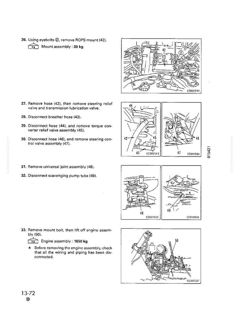 May include: Diagram page from a manual showing engine assembly instructions. Includes illustrations of engine components, with labels and measurements. The mount assembly weighs 66.1 pounds, and the engine assembly weighs 3637.6 pounds.