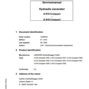 Liebherr A910 a918 kompakt hydraulisk grävmaskin Servicemanual PDF | Verkstadsreparation | Direktnedladdning bild 2