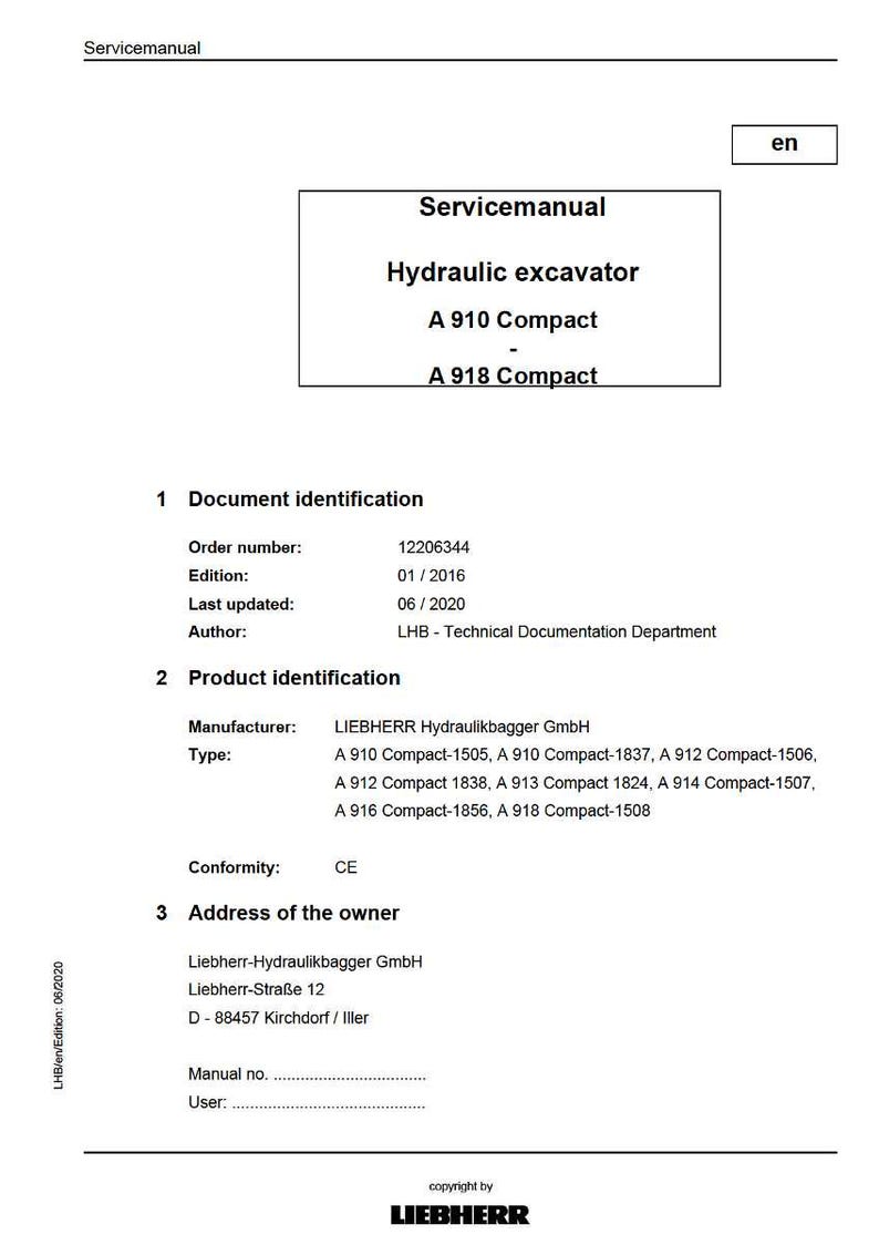 Liebherr A910 a918 kompakt hydraulisk grävmaskin Servicemanual PDF | Verkstadsreparation | Direktnedladdning bild 2