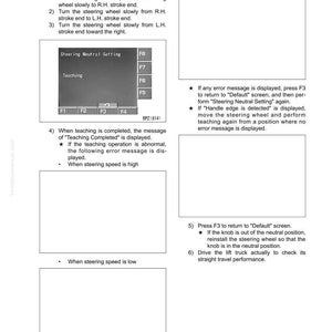 K&ouml;nnte beinhalten: Eine technische Zeichnung aus einem Handbuch f&uuml;r elektrische Systeme, die die Ausf&uuml;hrungsmethode f&uuml;r &bdquo;Lenkneutralstellung&ldquo; detailliert. Das Bild enth&auml;lt Bildschirmaufnahmen mit Text und Anweisungen zur Kalibrierung und Fehlerbehebung.