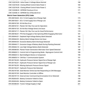May include: A printed page with a list of error codes and descriptions related to a vehicle's electrical systems. The codes are categorized under "Closing Wheel Control System" and "Electric Power Generation (EPG) Codes."