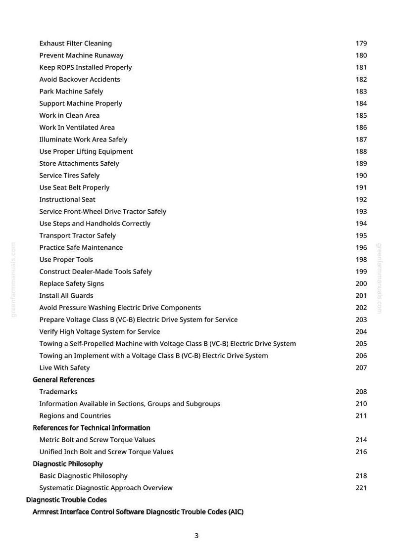 May include: A manual page detailing safety and maintenance procedures, such as "Exhaust Filter Cleaning" and "Avoid Backover Accidents." Page numbers are displayed on the right side of the page.