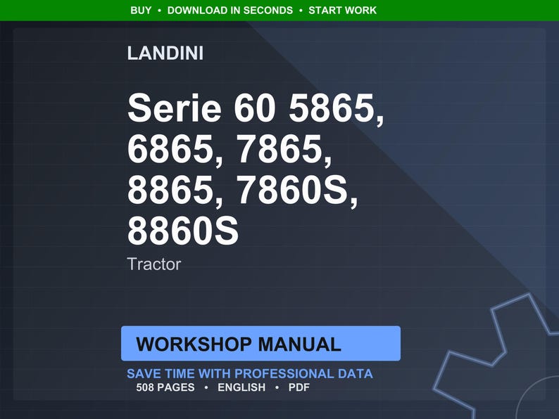 Puede incluir: Gr&aacute;fico azul oscuro con texto blanco. El texto dice "LANDINI Serie 60" seguido de varios n&uacute;meros de modelo de tractor. Debajo de los n&uacute;meros de modelo est&aacute; la palabra "Tractor". Un rect&aacute;ngulo azul indica "WORKSHOP MANUAL".