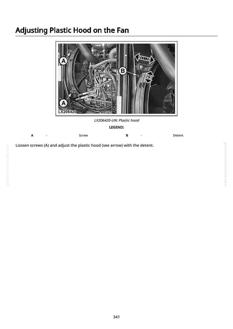 K&ouml;nnte beinhalten: Diagramm zur Einstellung der Kunststoffhaube an einem L&uuml;fter. Das Bild enth&auml;lt eine detaillierte Ansicht der Komponenten des L&uuml;fters mit Beschriftungen und Pfeilen, die auf bestimmte Einstellpunkte zeigen. Textanweisungen sind ebenfalls enthalten.