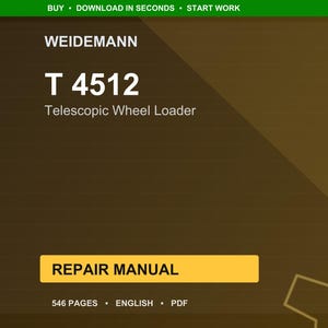 Puede incluir: Un manual de reparaci&oacute;n digital para una cargadora telesc&oacute;pica Weidemann T 4512. La portada es un degradado de marr&oacute;n y dorado con el texto "REPAIR MANUAL" en un rect&aacute;ngulo amarillo. El manual tiene 546 p&aacute;ginas y est&aacute; en ingl&eacute;s.