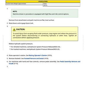 Peut inclure: Document technique &laquo;&nbsp;Retrait et installation du distributeur&nbsp;&raquo; avec sp&eacute;cifications. Il comprend un avertissement concernant la pression hydraulique et des instructions. Le poids de la vanne est d'environ 26 kg.