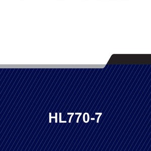 Może przedstawiać: Instrukcja serwisowa z czarnym napisem "SERVICE MANUAL" nad ciemnoniebieskim tłem z białymi przekątnymi liniami. Tekst "HL770-7" jest biały na dole.