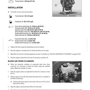 May include: Technical diagram with instructions for transmission disassembly and installation. Includes torque specifications in foot-pounds and Newton-meters. The image also shows a transmission assembly and a close-up of engine components.