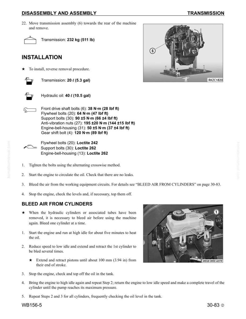 May include: Technical diagram with instructions for transmission disassembly and installation. Includes torque specifications in foot-pounds and Newton-meters. The image also shows a transmission assembly and a close-up of engine components.