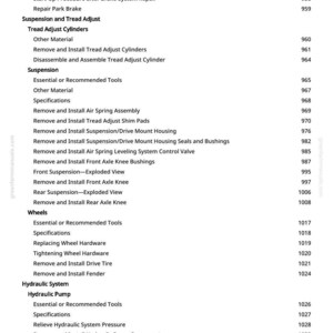 May include: A page from a manual with a list of automotive repair procedures, including brake, suspension, and hydraulic system maintenance. The text is in black font on a white background, with page numbers on the right.