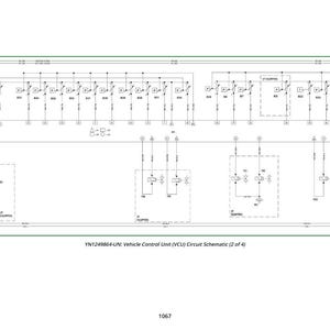 Puede incluir: Un diagrama esquem&aacute;tico en blanco y negro de la unidad de control de un veh&iacute;culo. El diagrama incluye varios s&iacute;mbolos, l&iacute;neas y etiquetas de texto, con el t&iacute;tulo "YN1249864-UN: Vehicle Control Unit (VCU) Circuit Schematic (2 of 4)".