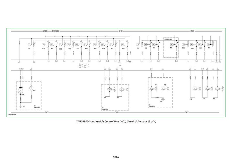 Puede incluir: Un diagrama esquem&aacute;tico en blanco y negro de la unidad de control de un veh&iacute;culo. El diagrama incluye varios s&iacute;mbolos, l&iacute;neas y etiquetas de texto, con el t&iacute;tulo "YN1249864-UN: Vehicle Control Unit (VCU) Circuit Schematic (2 of 4)".