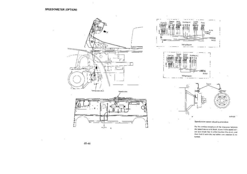 May include: Technical diagram of a vehicle's speedometer system, labeled "SPEEDOMETER (OPTION)". The diagram includes various components, wiring schematics, and a detailed illustration of the system's parts.