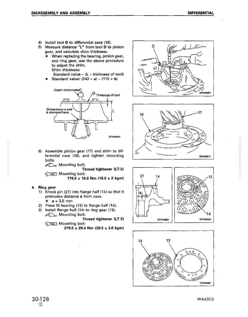 K&ouml;nnte beinhalten: Eine detaillierte technische Zeichnung aus einem Handbuch, die die Demontage und Montage eines Differenzials zeigt. Das Bild enth&auml;lt Diagramme verschiedener Komponenten, Messungen in Nm und mm sowie Anweisungen zur Installation und Einstellung. Der Text enth&auml;lt Begriffe wie "Ritzel" und "Tellerrad".
