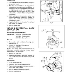 May include: Diagrams and instructions for differential lock adjustment and coupler cap removal and replacement. Includes measurements in inches and millimeters, along with diagrams of the components and tools.