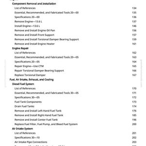 Może przedstawiać: Strona z instrukcji greenfarmmanuals.com, szczeg&oacute;łowo opisująca naprawę silnika, układy paliwowe i procedury wlotu powietrza. Tekst zawiera demontaż komponent&oacute;w, instalację i specyfikacje, z numerami stron.