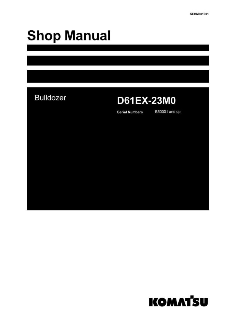 Op de afbeelding: Een witte Shop Manual met zwarte tekst. De handleiding is voor een D61EX-23M0 Bulldozer. De serienummers zijn B50001 en hoger. Het Komatsu-logo staat onderaan.