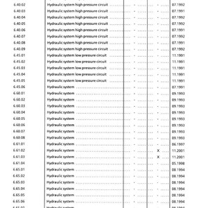 May include: A page from a hydraulic excavator service manual, detailing hydraulic system components. The table includes descriptions, supplement information, and issue dates. The Liebherr logo is at the bottom.