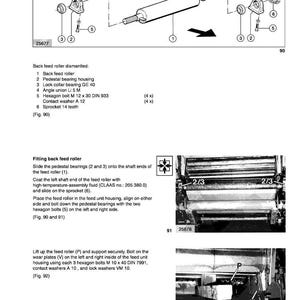 May include: An exploded diagram of a feed unit and reverse drive gearbox, with labeled parts including a back feed roller, pedestal bearing housing, and lock collar bearing. Includes diagrams and instructions for assembly.