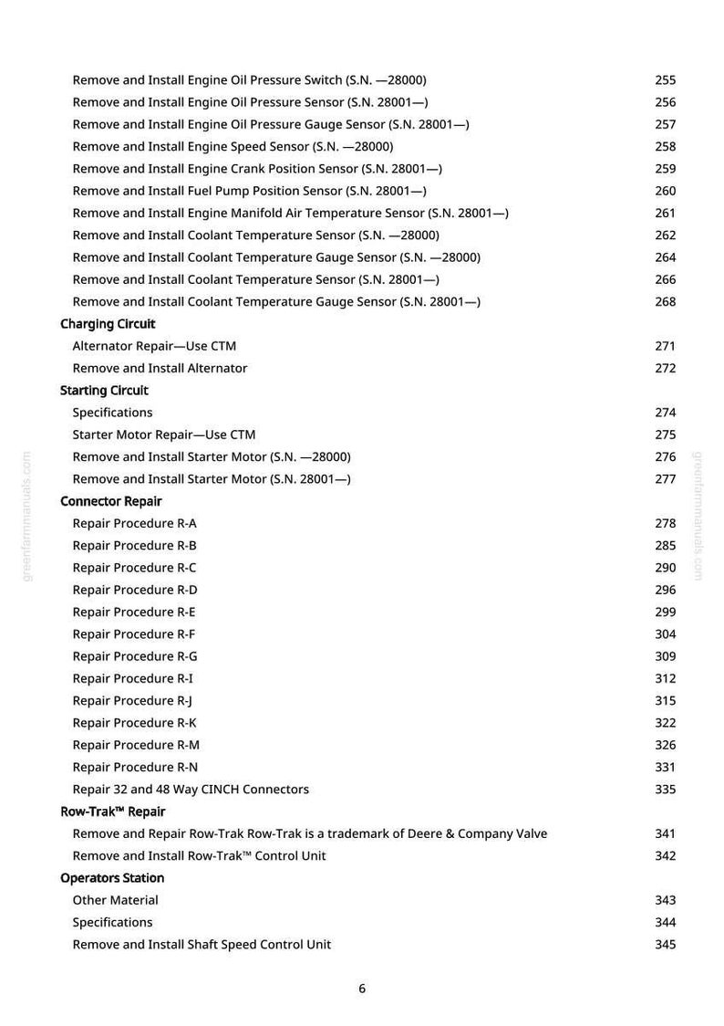 Puede incluir: P&aacute;gina de un manual con una lista de procedimientos de reparaci&oacute;n de componentes del motor, incluyendo sensores y circuitos. El texto es negro sobre fondo blanco, con n&uacute;meros de p&aacute;gina a la derecha.