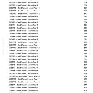 May include: A white document with a list of items labeled "Seed Tower" followed by numbers and sensor row details. The right side shows corresponding numerical values. The document is on a white background.