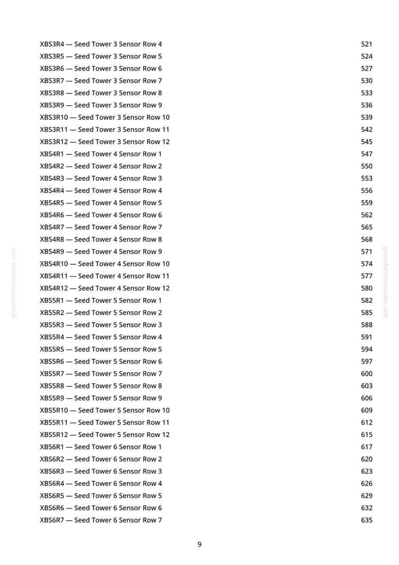 May include: A white document with a list of items labeled "Seed Tower" followed by numbers and sensor row details. The right side shows corresponding numerical values. The document is on a white background.
