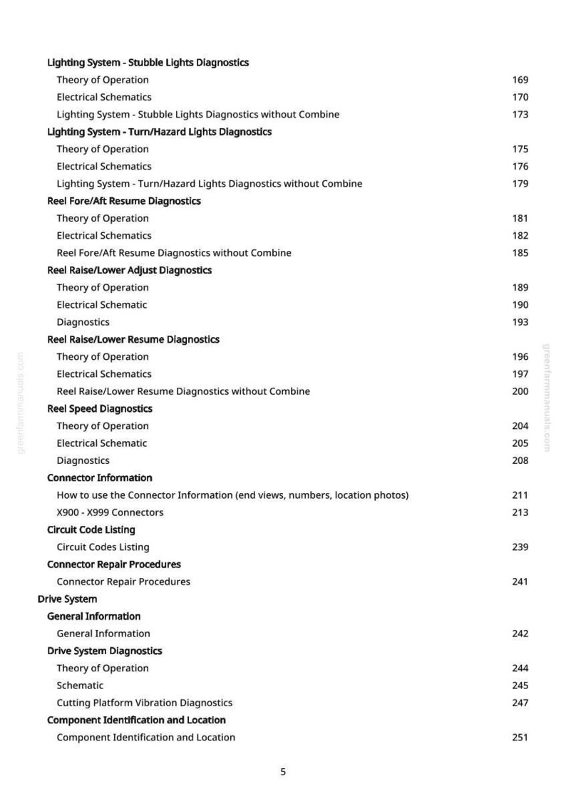 May include: A page from a manual with a table of contents. The text includes "Lighting System", "Electrical Schematics", and "Diagnostics". Page numbers are listed on the right side. The document is for automotive repair.