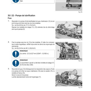 May include: Illustrated automotive repair guide with step-by-step instructions. Includes diagrams and text detailing the removal and installation of parts, such as the oil cooler and lubrication pump. Features torque specifications in lb.ft. and measurements in inches.