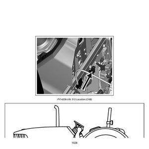 May include: Diagram of a tractor with a detailed view of a component labeled "PY14336-UN: S15 Location (CAB)". The image is in black and white, showing the tractor's outline and the location of a specific part.