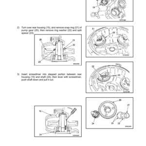 Puede incluir: Diagrama de instrucciones de desmontaje y montaje de la transmisi&oacute;n. La imagen incluye ilustraciones detalladas de los componentes de la bomba, incluidos los anillos de seguridad, los engranajes y las arandelas. Las etiquetas de texto identifican cada pieza. El n&uacute;mero de p&aacute;gina es 30-50.