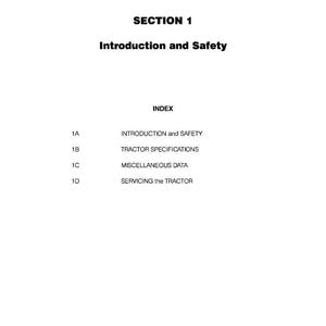 Pode incluir: Uma p&aacute;gina branca com texto preto. O texto diz "SE&Ccedil;&Atilde;O 1 Introdu&ccedil;&atilde;o e Seguran&ccedil;a" no topo. Abaixo est&aacute; a palavra "&Iacute;NDICE" e uma lista de t&oacute;picos: Introdu&ccedil;&atilde;o e Seguran&ccedil;a, Especifica&ccedil;&otilde;es do trator, Dados diversos e Manuten&ccedil;&atilde;o do trator.