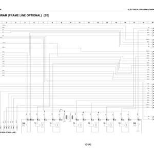 Puede incluir: Un diagrama el&eacute;ctrico detallado, con una red de l&iacute;neas y s&iacute;mbolos, etiquetado con texto. El diagrama se titula "ELECTRICAL DIAGRAM (FRAME LINE OPTIONAL) (2/3)" e incluye el texto "STRUCTURE AND FUNCTION". La imagen es en blanco y negro.