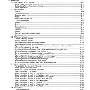 May include: A white document titled "Contents" from Weidemann, listing technical data, tightening torques, and safety instructions. The document includes sections on engines, brakes, and hydraulic systems.