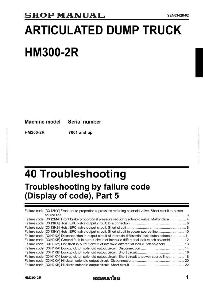 K&ouml;nnte beinhalten: Werkstatthandbuch f&uuml;r einen Muldenkipper, Modell HM300-2R. Das Dokument enth&auml;lt Fehlerbehebungsinformationen nach Fehlercode, Teil 5. Das Komatsu-Handbuch listet auch das Maschinenmodell und die Seriennummer auf.