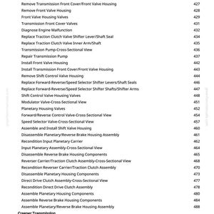 May include: A page from a manual detailing general repair procedures for PowrQuad transmissions. The text lists various components and procedures, including "Transmission Components", "Install Transmission in Repair Stand", and "Diagnose Engine Malfunction".