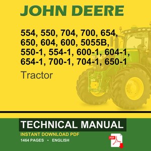Może przedstawiać: Okładka instrukcji technicznej do ciągnika John Deere. Obraz przedstawia zielono-ż&oacute;łty ciągnik na ż&oacute;łtym tle. Instrukcja zawiera listę numer&oacute;w modeli ciągnik&oacute;w oraz tekst "TECHNICAL MANUAL".