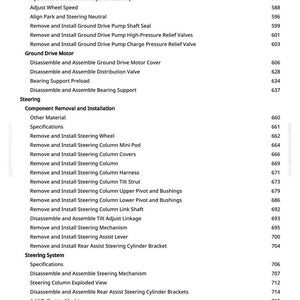 May include: A page from a manual with a list of automotive repair procedures, including ground drive, steering, and component removal. The text is black on a white background, with a website address in the corner.